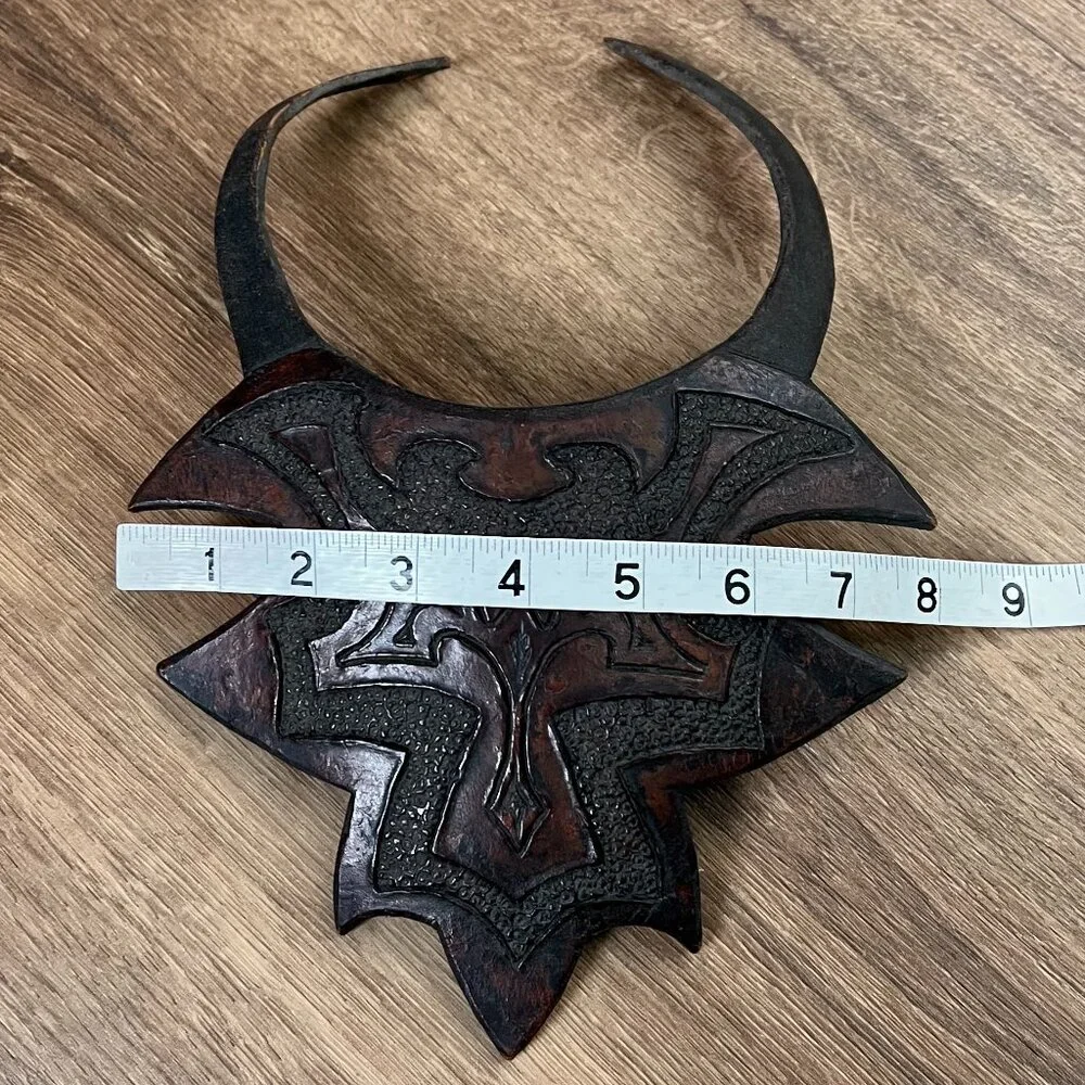 Vintage Leather Breastplate Choker Engraved Necklace Statement Piece African